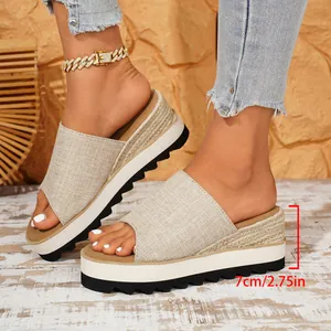 Mules à talons compensés de 7cm pour femmes avec détails espadrilles