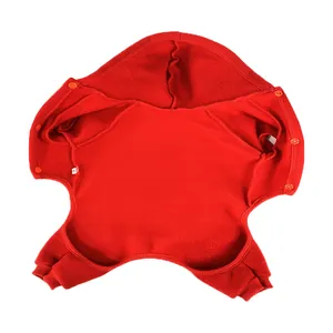 Red dog hoodie sweater featuring soft fleece lining and snap button closure for small pets