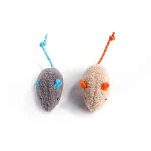 Two colorful plush mouse cat toys with rope tails and catnip for cat self-entertainment