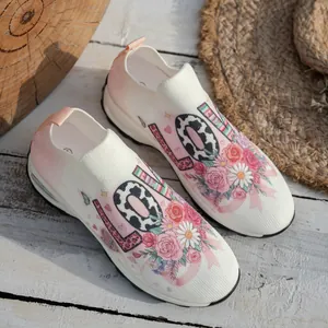 Baskets en maille à enfiler pour femmes avec motif floral et semelle plateforme