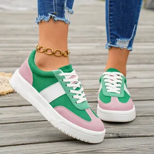 Baskets décontractées pour femmes vert et rose, chaussures de skate basses confortables