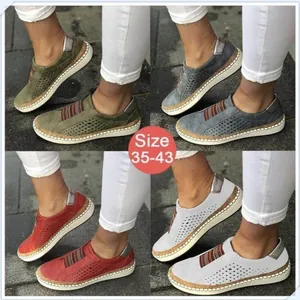 Scarpe Casual Traspiranti Traforate da Donna in Pelle PU Taglio Laser Fascia Elastica Arcobaleno Suola con Trama di Sughero