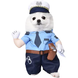 Lindo disfraz de oficial de policía para perros pequeños y gatos, diseño de pie en azul