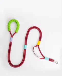 Heavy duty burgundy nylon dog leash featuring a soft lime green foam bead handle detail