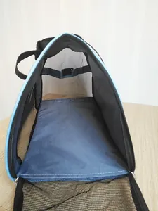 Interior view of breathable pet carrier bag with mesh walls and smooth bottom lining