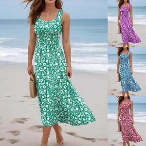 Floral print sleeveless maxi dress in multiple colors for beach vacations