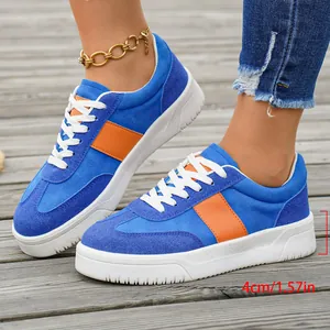 Baskets à plateforme stylées bleu et orange avec semelle de 4 cm, chaussures femme