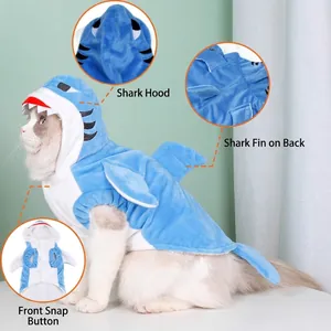 Gemütliches blaues Hai-Plüschtier-Kostüm warmes Winter-Outfit für Katzen und Hunde