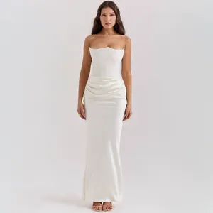Elegant white strapless maxi dress with a slim-fit silhouette for formal evening events