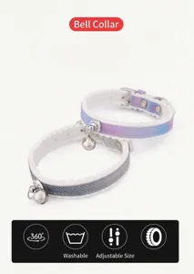 Detailed features of gradient pet collar with adjustable buckle and small metal bell