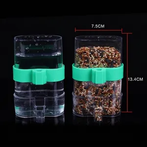 Automatische vogelwaterer en voederbak voor vogelkooien, 13,4 cm hoog, transparant.