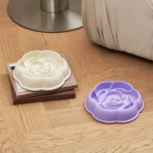Premium rose-shaped pet slow feeder bowls for dogs and cats in cream and purple colors