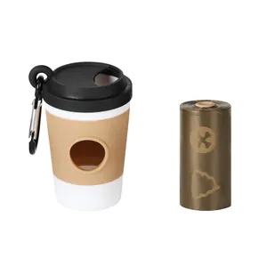 Distributeur de sacs à crottes en forme de tasse à café avec mousqueton et rouleau