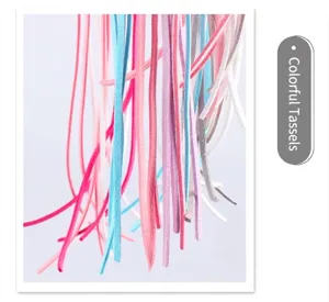 Detailed macro shot of soft colorful suede tassels for cat teaser wand toy repair