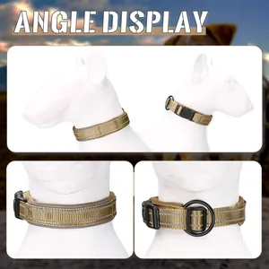 Collier pour chien tactique réfléchissant et réglable sous différents angles de vue.
