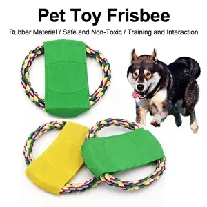 Durable Canvas Dog Flying Disc Toy Colorful Braided Cotton Rope Interactive Teething Toy Outdoor Training Frisbee for Dogs