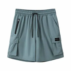 Men's quick-dry athletic cargo shorts with elastic waist and side zipper pockets