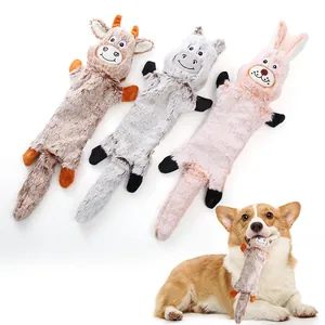 Pet Squeaky Plush Skin Toy No Stuffing Dog Chew Toy Animal Shapes Rabbit Calf Donkey For Teeth Cleaning Interactive Play