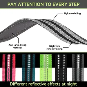 Macro detail of nylon webbing material and nighttime reflective strip for dog leash