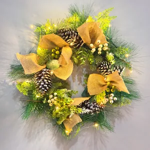 Weihnachts Leuchtender Kiefernnadel Tannenzapfen Kranz LED Beleuchteter Zweig Kranz Hängend Für Fenster Wand Xmas Party Deko