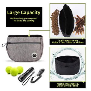 Close-up detail view of large capacity dog training treat pouch with dual compartments.