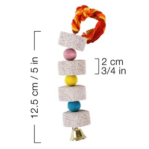 Détail du jouet à mâcher pour perroquet : longueur 12,5 cm et épaisseur pierre 2 cm