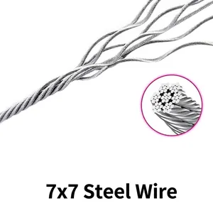 High strength 7x7 multi-strand steel wire rope core for anti-explosion dog leash detail