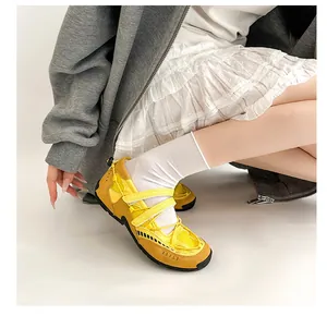 Yellow functional Mary Jane shoes featuring breathable mesh and a sporty rubber sole
