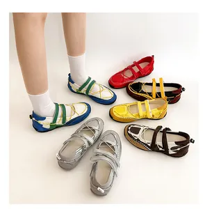 Collection of sporty Mary Jane ballet shoes in multiple colors on white background
