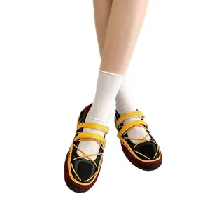 Functional Mary Jane ballet flats with sporty yellow straps and burgundy accents