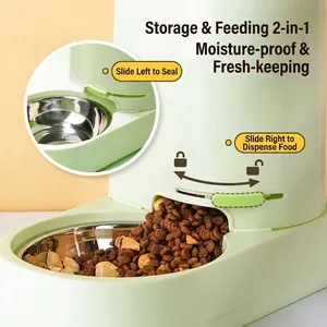 Distributeur automatique de nourriture 2-en-1 avec bol en inox et conteneur de stockage vert