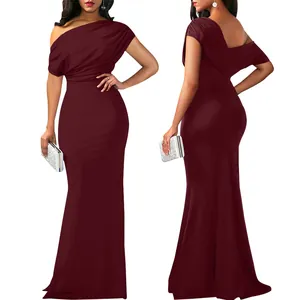 Robe de soirée élégante bordeaux à épaules dénudées pour mariages et soirées de gala