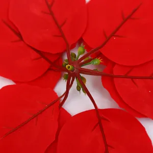 Vibrant red artificial Poinsettia flower detail for Christmas tree decoration