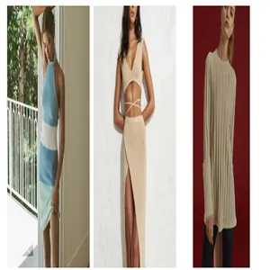 Collection of women's sexy knit halter dress, crossover crop top set and ribbed tunic
