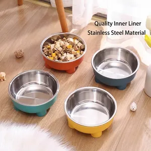 Set of four durable stainless steel pet bowls for dogs and cats in vibrant colors