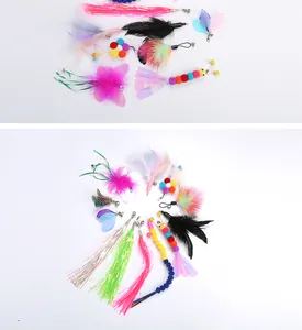 Set di testine di ricambio colorate in piume e bruchi per bacchette gioco gatti