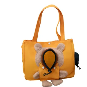 Sac de transport pour chat en toile jaune portable avec design d'ours en peluche mignon