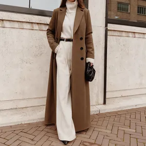 Eleganter brauner langer Wollmantel für Damen für Herbst und Winter