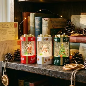Christmas Lighted Snow Globe Lantern Gift Box Design LED Swirling Glitter Water Lantern For Home Decor Holiday Xmas Gift