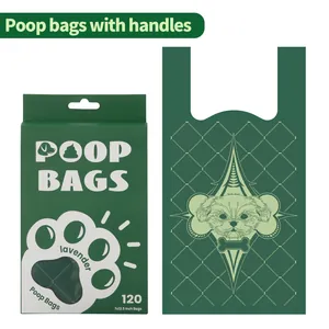 Bolsas verdes para excrementos de perro con aroma a lavanda y asas, pack de 120 unidades