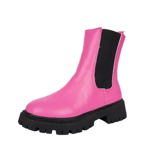 Bottines Chelsea roses pour femmes avec semelle crantée noire épaisse et élégantes