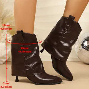 Mesures détaillées pour bottines à talons aiguilles marron foncé avec tige repliée