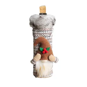 Funda navideña para botella de vino con gnomo de barba larga y piel sintética decor