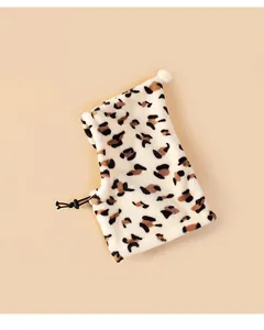 Close-up of leopard print pet hood with soft plush fabric and adjustable drawstring.