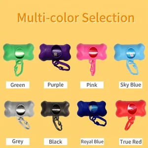 Bone-shaped pet waste bag dispenser with portable clips available in 8 vibrant colors
