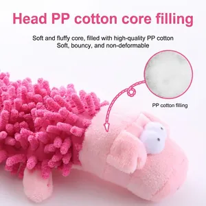 Jouet en peluche rose pour chien en forme d'hippopotame avec texture douce et coton PP