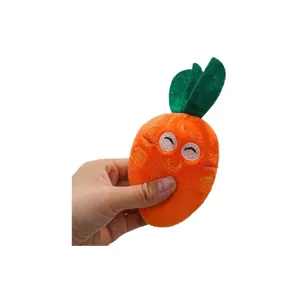 Handheld soft plush squeaky carrot toy for cats and dogs with cute embroidered face