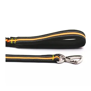 Detailed view of heavy-duty reflective bungee dog leash with metal buckle