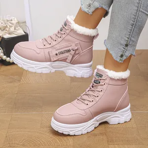 Bottes d'hiver roses élégantes pour femmes avec doublure en fourrure épaisse et semelle antidérapante