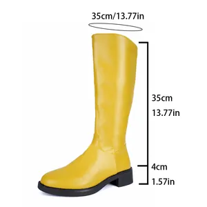 Detaillierte Größenmaße für gelbe kniehohe Stiefel aus Kunstleder mit 35cm Schafthöhe